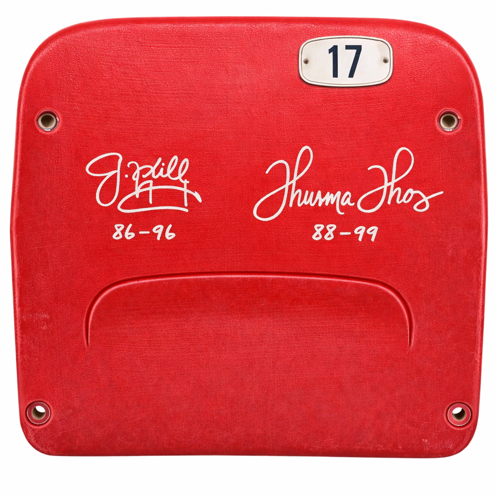 Jim Kelly Thurman Thomas Dual Signed Highmark Stadium Authentic Red Seatback (Pre-Order)