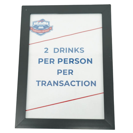 Highmark Stadium Authentic 2 Drinks Per Person 6x8 Framed Sign