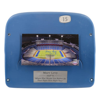 Highmark Stadium Marv Levy Autographed HOF Photo & Nameplate On Authentic Seatback