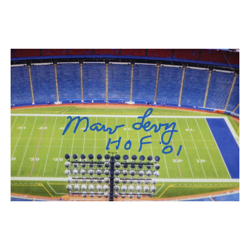 Highmark Stadium Marv Levy Autographed HOF Photo & Nameplate On Authentic Seatback