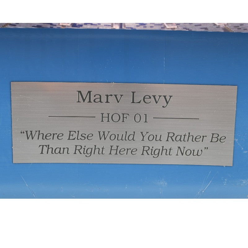 Highmark Stadium Marv Levy Autographed HOF Photo & Nameplate On Authentic Seatback
