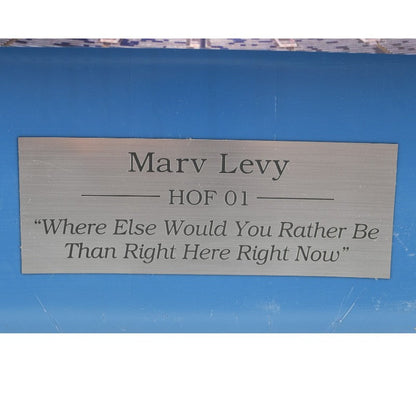 Highmark Stadium Marv Levy Autographed HOF Photo & Nameplate On Authentic Seatback